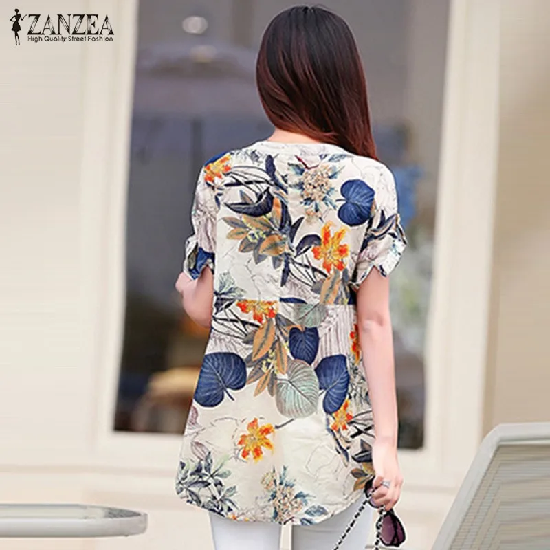 Женская блузка ZANZEA с цветочным принтом винтажная коротким рукавом|blusas femininas|printed