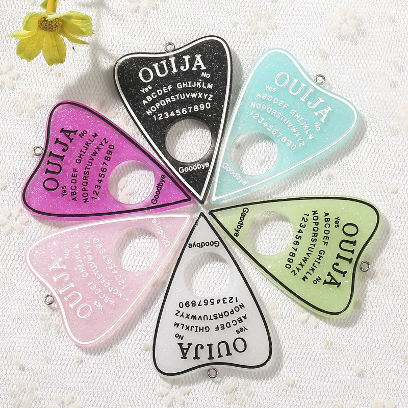 

10pcs 42*60mm Ouija Planchette Charms Flat back Resin Cabochons Glitter Accessory for Necklace Pendant DIY