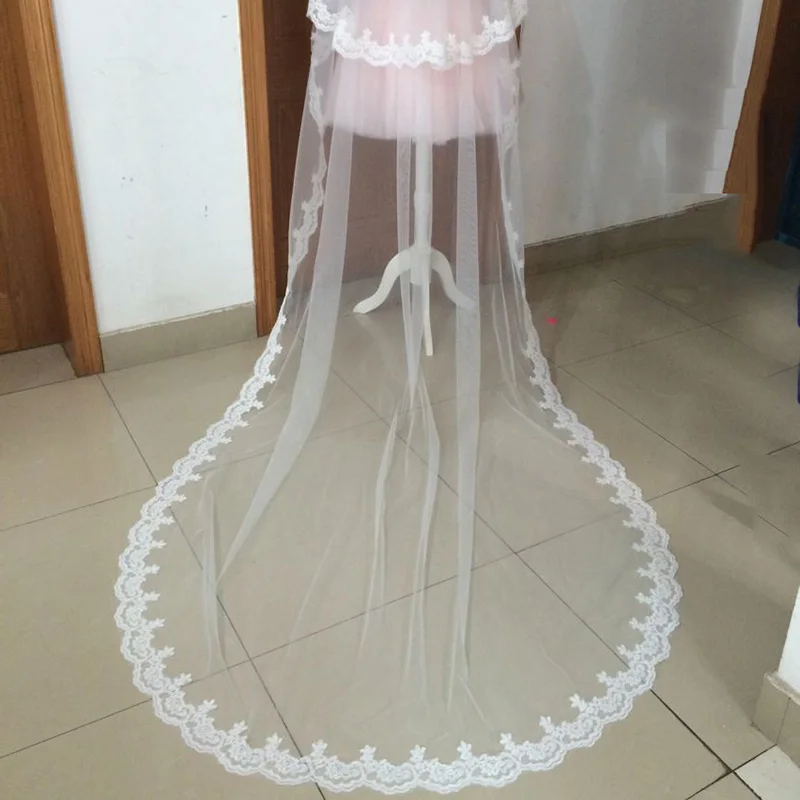 Кружевная кромка свадебная фата длинная 2 слоя свадебные аксессуары с гребнем