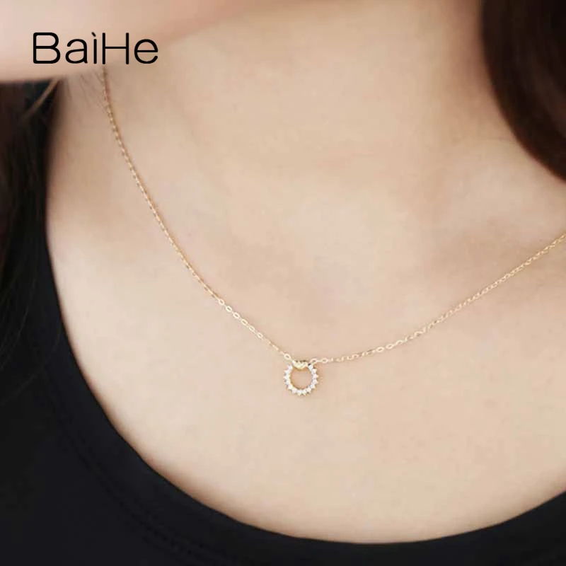 BAIHE Твердые 18K желтое золото 0.07CT круглые натуральные бриллианты женские