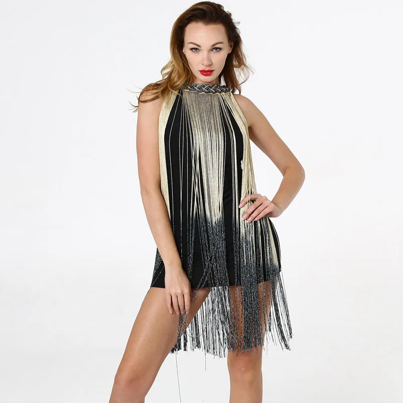 BLINGSTORY женское платье для латинских соревнований градиентные металлические шеи