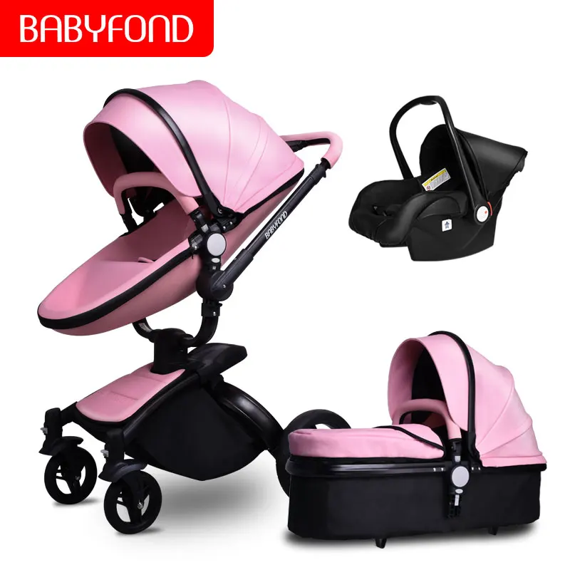 Babyfond 3 в 1 Роскошная двухходовая Складная четырехколесная детская коляска с кожаным каркасом из алюминиевого сплава, складная детская коляска - Цвет: 3 in 1 A4