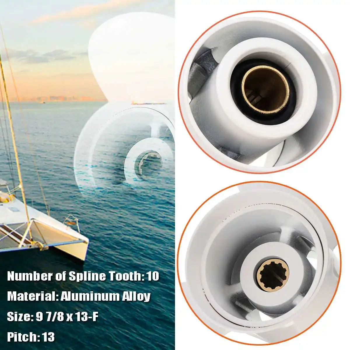 9 7/8 x 13 Marine Boat Outboard Propeller For Yamaha 20-30HP 664-45949-02-EL Aluminum Alloy White 3 Blades 10 Spline Tooth