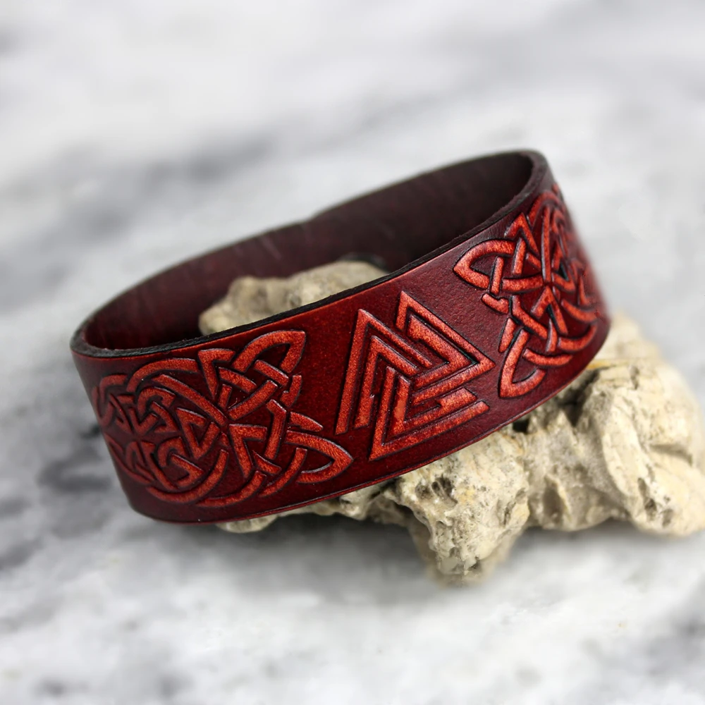 Viking Valknut браслет окрашенный штампованный кожаный норсе один Орел наручный манжет