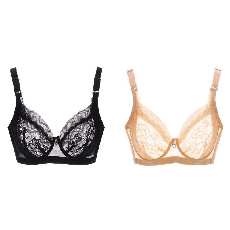 black abd nude 2 pcs Xianqifen, сексуальное кружевное белье, Ультра тонкое, плюс, большой размер, пуш-ап, бюстгальтеры для женщин, нижнее белье, укороченные топы, Bh, бюстгальтер для девочек, прозрачный - Цвет: black abd nude 2 pcs