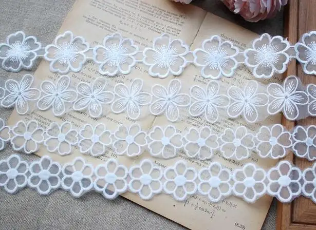 Хлопок вышитый белый цветок кружевной ткани Дубай шитье DIY отделка Тюль аппликация лента воротник свадебное платье Гипюр Декор