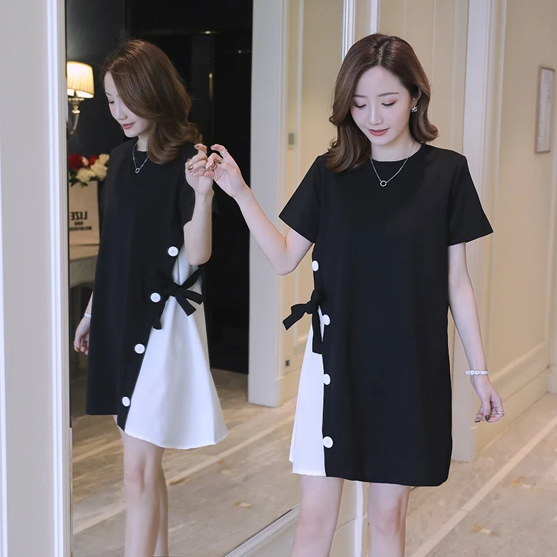 New maternity dress Korean version of the summer loose pregnant fashion stitching when skirt | Мать и ребенок