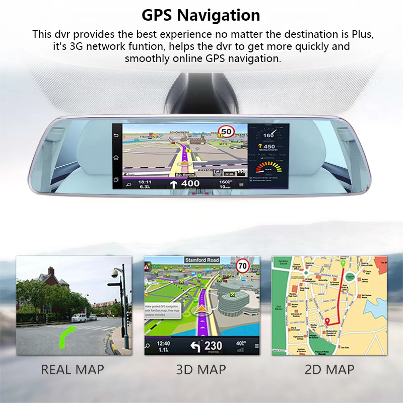 Jansite dash cam 7 дюймов Автомобильный видеорегистратор ips супер Сенсорный экран Bluetooth 3g