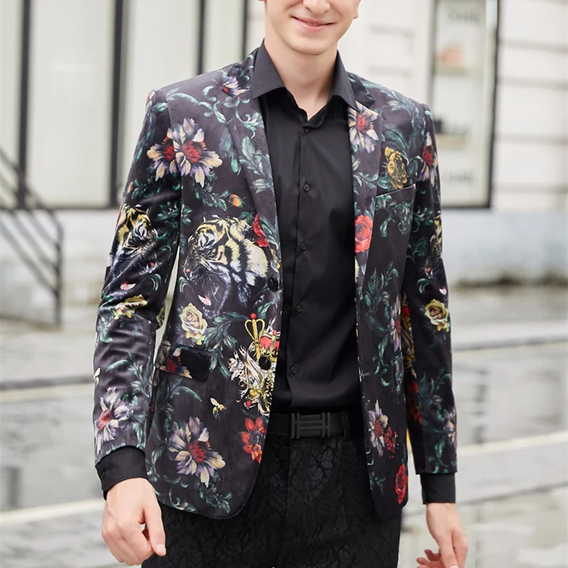 Plyesxale мужской пиджак с цветочным принтом Осень Slim Fit Свадебная вечеринка пиджаки