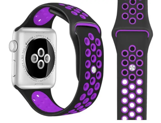 blackpurple Гибкий браслет ремешок для наручных часов Apple Watch спортивный силиконовый ремешок Series 5/4/3/2/1, 42 мм, 38 мм, 40 мм 44 мм резиновый для наручных часов iWatch, ремешок - Цвет ремешка: blackpurple