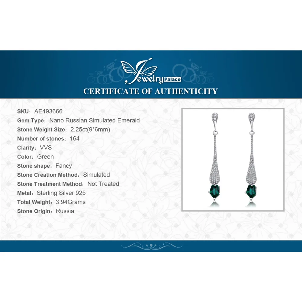 JewelryPalace 2.2ct фантазии вырезать Nano России имитации Изумрудный линейный Длинные