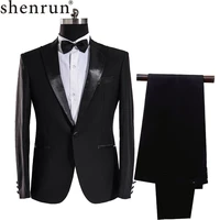 shenrun high quality serge 4 pieces set black suit men wedding groom costume homme mens suits with pants slim fit banquet tuxedo