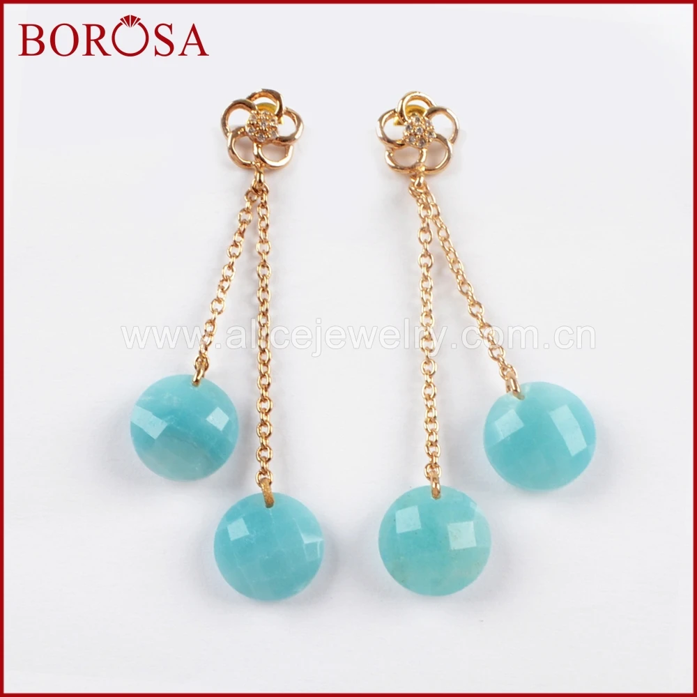 BOROSA 5 пар Позолоченные граненые серьги подвески с Amazon камнями ювелирные изделия