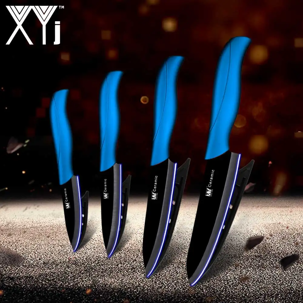 blue black XYj Master Chef Ceramic Kitchen Knife Set 3"Paring 4"Utility 5"Slicing 6"Chef Kitchen Knife High Hardness Ceramic Cooking Tools - Цвет: blue black