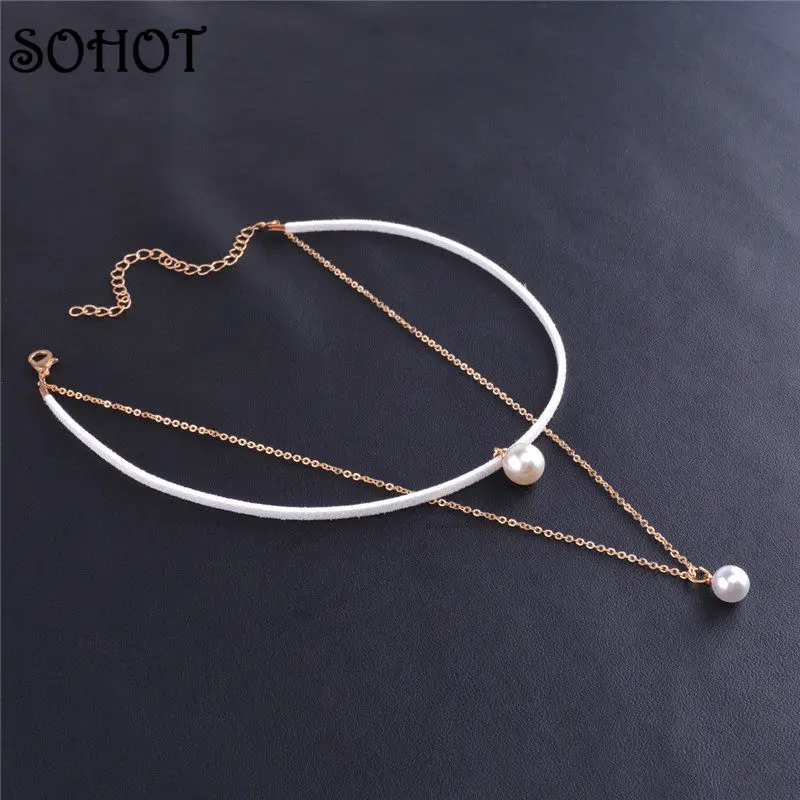 SOHOT многослойное ожерелье-чокер с жемчужной подвеской кожаная цепочка модные