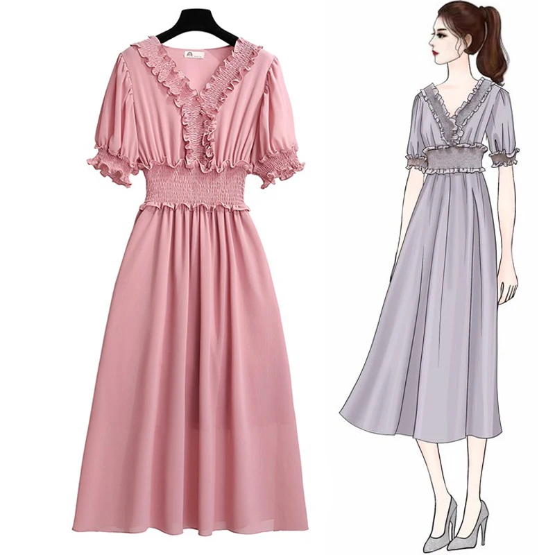 Женское платье трапеция Trytree повседневное однотонное до середины икры с оборками