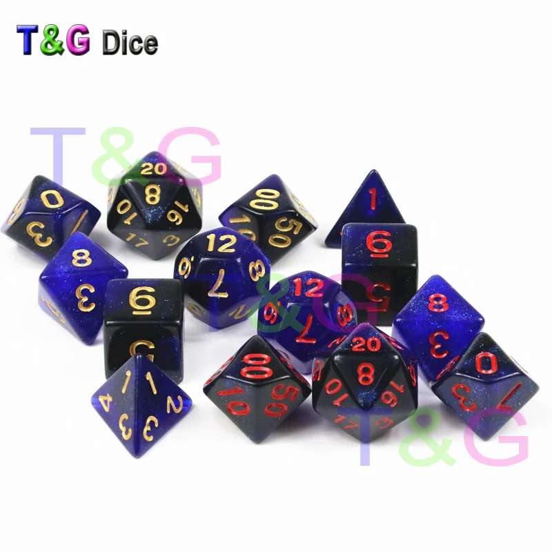 T& G креативная Вселенная Galaxy Dice набор D4-D20 с загадочным Королевский синий микс черный, блестящая пудра ForTRPG, DND настольная игра