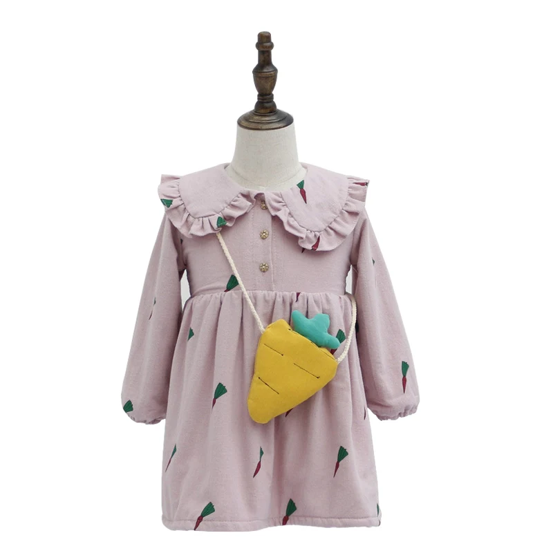2017 осеннее платье для девочек принцессы из хлопка с воротником-лепестком милое