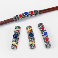 5pcs colorful boho ethnic long bent tube side for 76mm round leather cord diy bracelet necklace jewelry making accessories