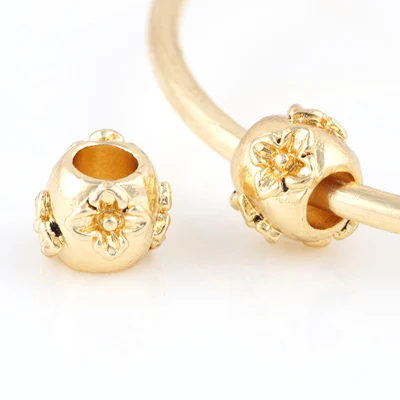 10 шт. в партии золотистые бусины из сплава круглой формы с цветком DIY