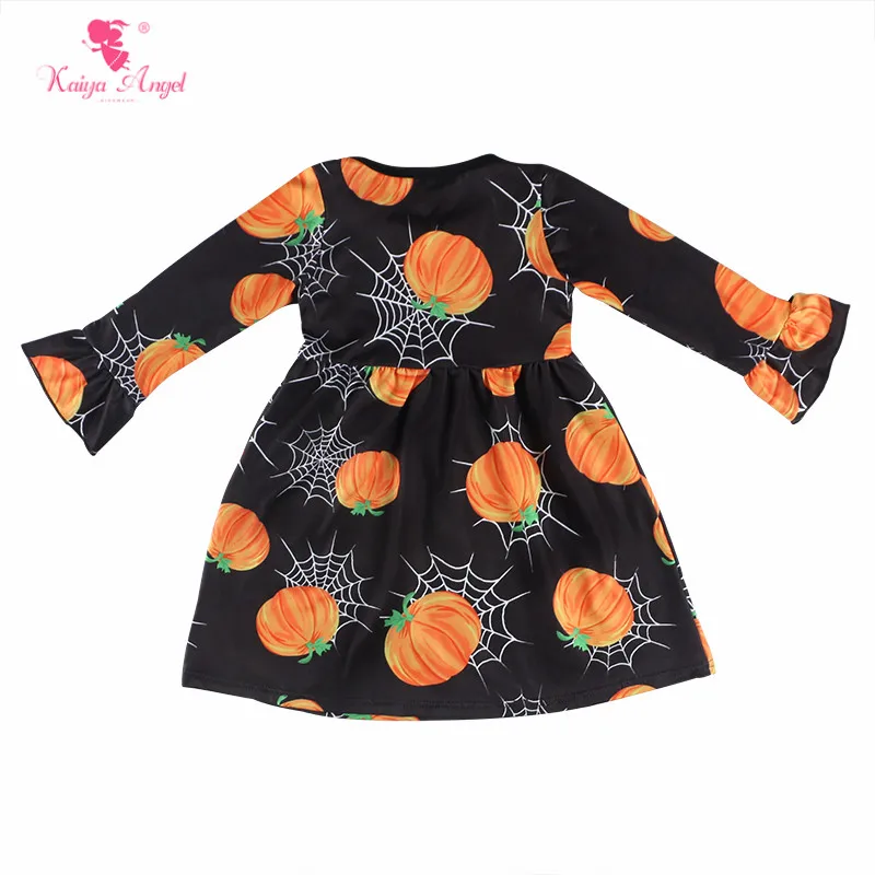 Kaiya Angel Latest Baby Girls Dresses Halloween Pumpkin Printed Long Sleeve Fall Clothes Wholesale Children Boutique One Piece | Детская