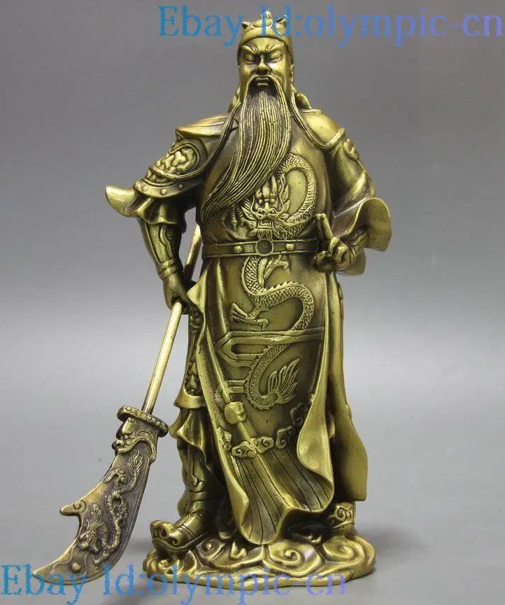 

12" Brass sculpture China copper dragon Martial god of wealth Guan yu Statue