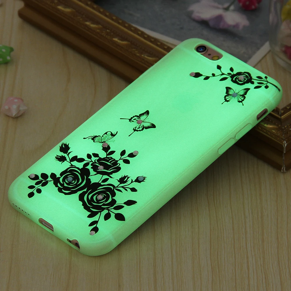Алмаз Световой Чехол Для iphone 6/6 S Мягкие TPU Печать девчушки Крышка Бабочки Цветок