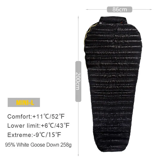 MINI BLACK L AEGISMAX, ультра-светильник, для взрослых, открытый, для кемпинга, пуховый спальный мешок, нейлон, для мам, три сезона, гусиный пух, спальный мешок - Цвет: MINI BLACK L