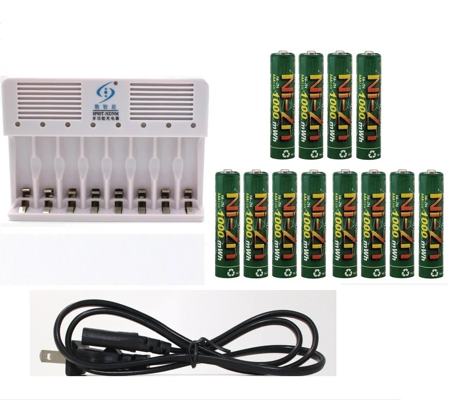 

Strong power 12Pcs 1000MWH NiZn 1.6V AAA Rechargeable Battery batteries + 8 ports Ni-Zn NiMH AA AAA battery Charger
