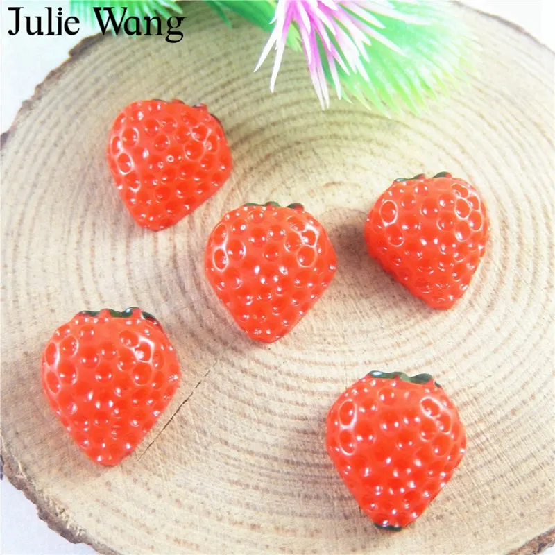 Julie Wang 20 шт. полимерные красные с плоской спинкой клубника камея кабошоны Шарм для