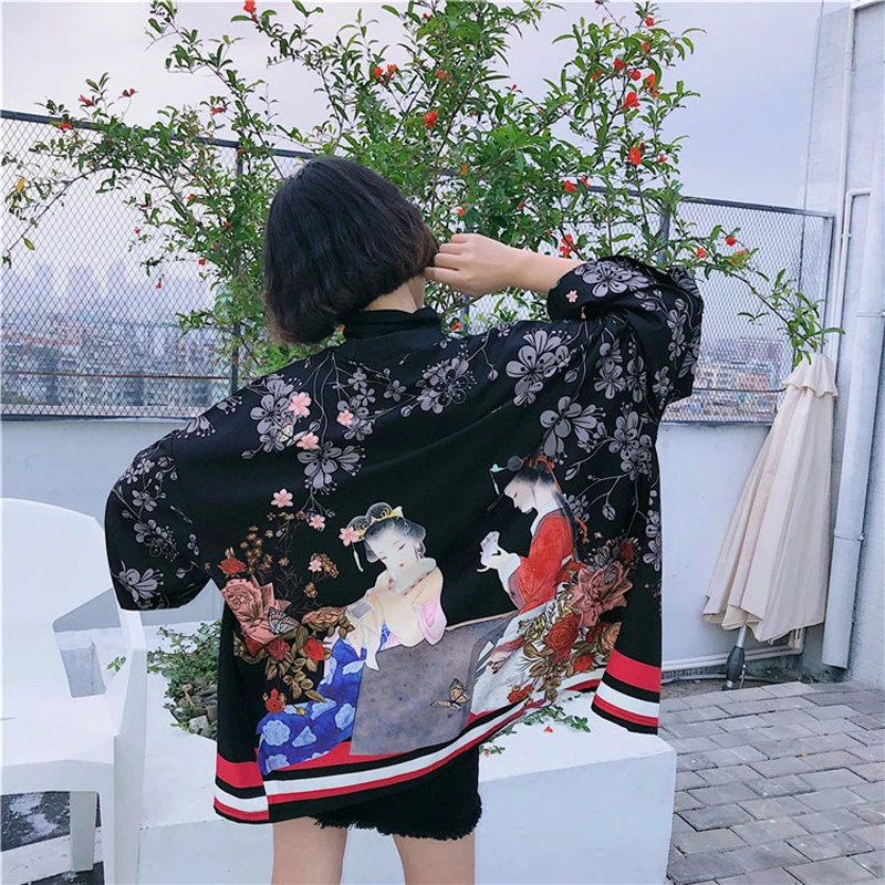 Fashion Harajuku Style Women Shirt Summer Loose Thin Embroidery Print Cardigan Retro Wild Chiffon Sunscreen Clothing Jacket C235 |