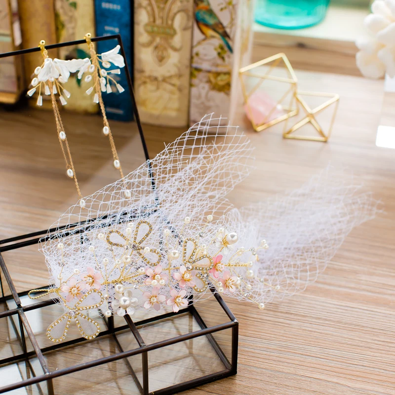 Fashion flower headband women crystal hairband pearl hair jewelry bride headpiece earring fascinator wedding accessory zijing | Украшения и