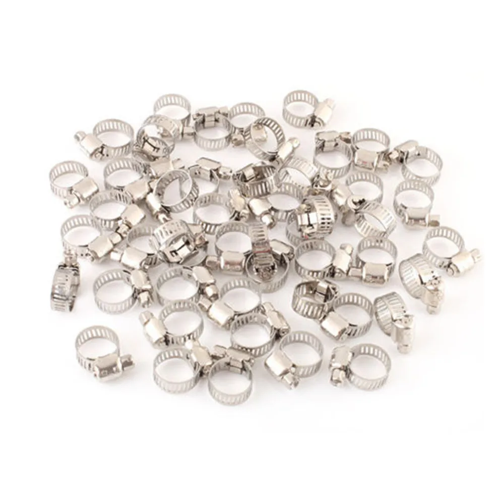 50pcs Car Hose Clamp 1/2&quot-3/4&quot Adjustable Stainless Steel Drive Clamps Fuel Line Worm Clip |