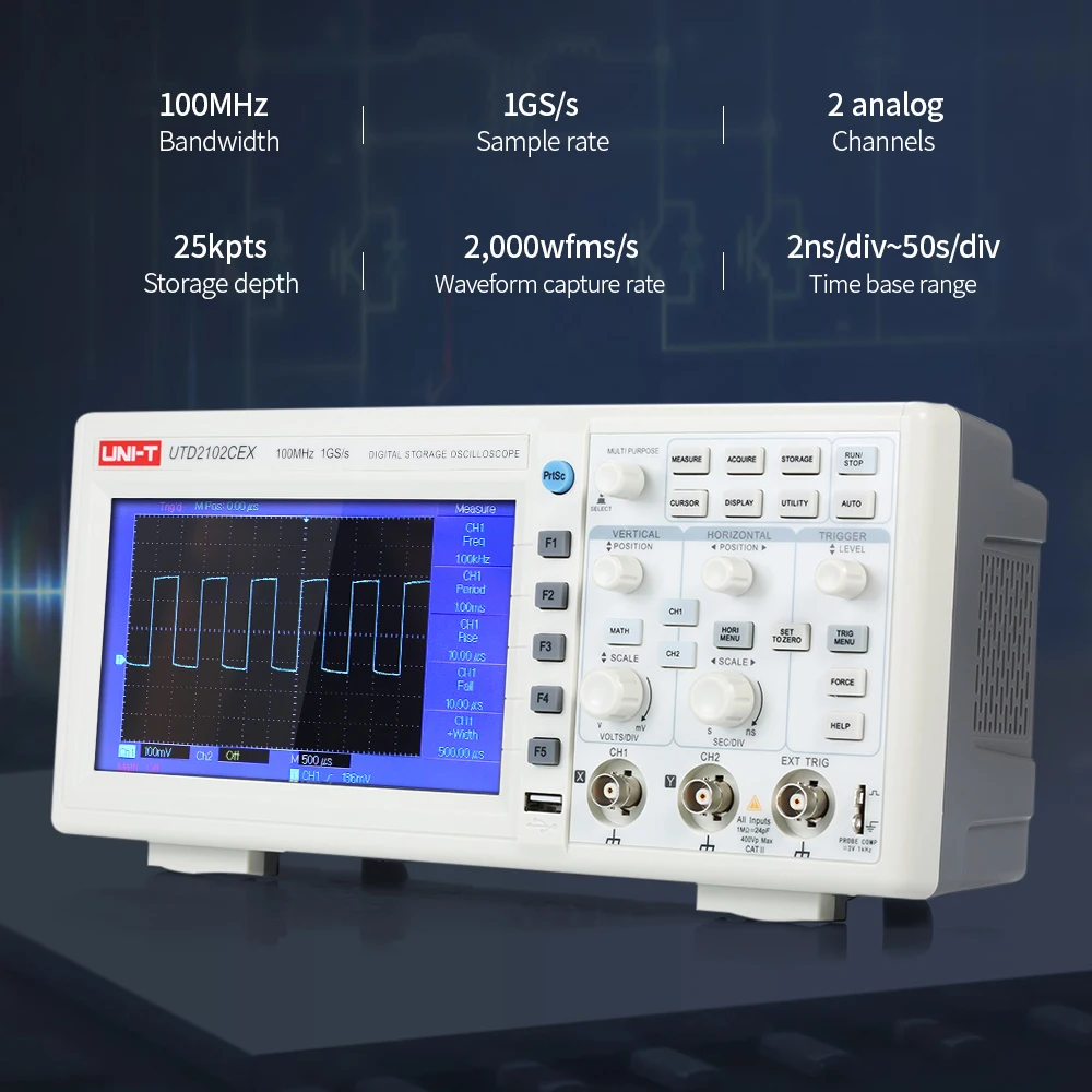 UTD2102CEX цифровой осциллограф 1GSa 100 МГц " lcd 800*480 100 МГц 2 канала USB OTG интерфейс VS Hantek Siglent
