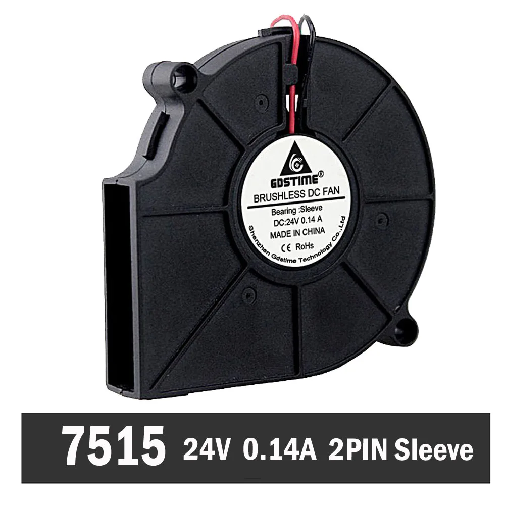 Gdstime 24V 2Pin 75mm 75x15mm DC Turbine Blower Fans Computer Industry Cooler Cooling Fan 10pcs dc 5v usb 75mm 75x30mm 7530s brushless dc centrifugal blower cooling fan fans