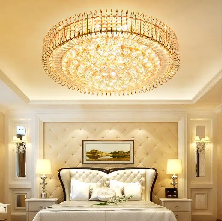 Golden crystal ceiling lamp living room LED creative restaurant bedroom European round lighting fixture led | Освещение