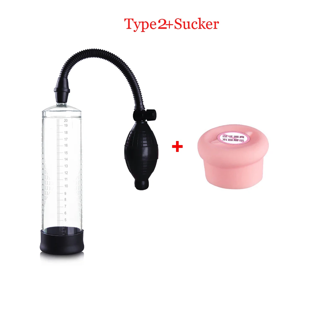 Type 2 and Sucker Новинка, прозрачные мужские Т-лодочки Peni-s для увеличения размера, вакуумный массажер, мужской массажный насос для ухода за кожей, вспомогательное устройство для члена - Цвет: Type 2 and Sucker