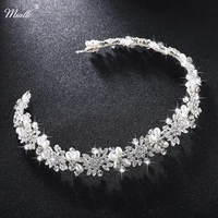 luxury clear crystal headbands for women bridal hair vine pearl wedding hair jewelry accessories bride headpiece crowns gifts