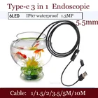 SHINA Type-C 3 в 1 USB 5,5 мм эндоскоп IP67 водонепроницаемая камера бороскоп осмотр 6 светодиодов для телефона Andorid ПК 1 м1,5 м2 м5 м