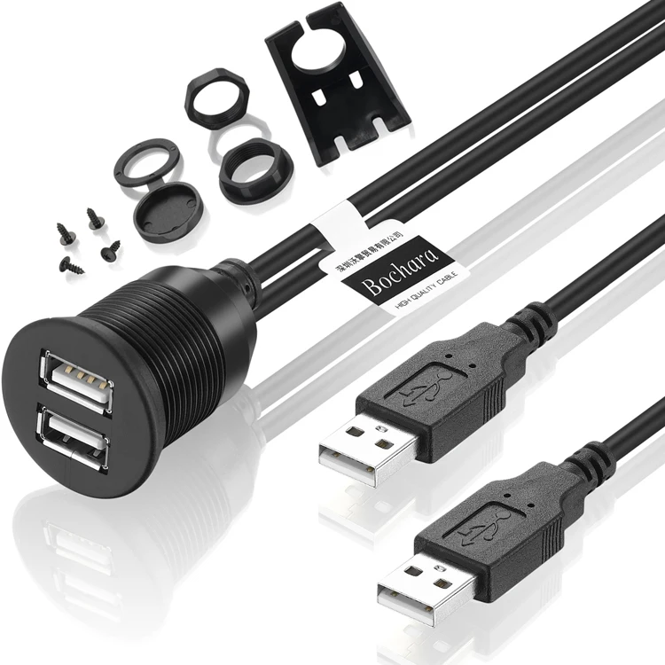 Bochara двойной USB 2,0 Мужской к USB 2,0 Женский удлинитель с панель скрытого монтажа для автомобиля грузовик лодка мотоцикл