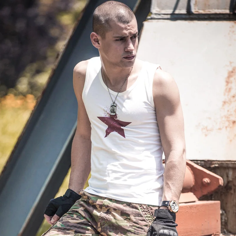 Brand New TEE Top Men Tactical Combat Sleeveless Tshirt Military Cotton Fitness Clothing RedStar Printed Mens | Мужская одежда