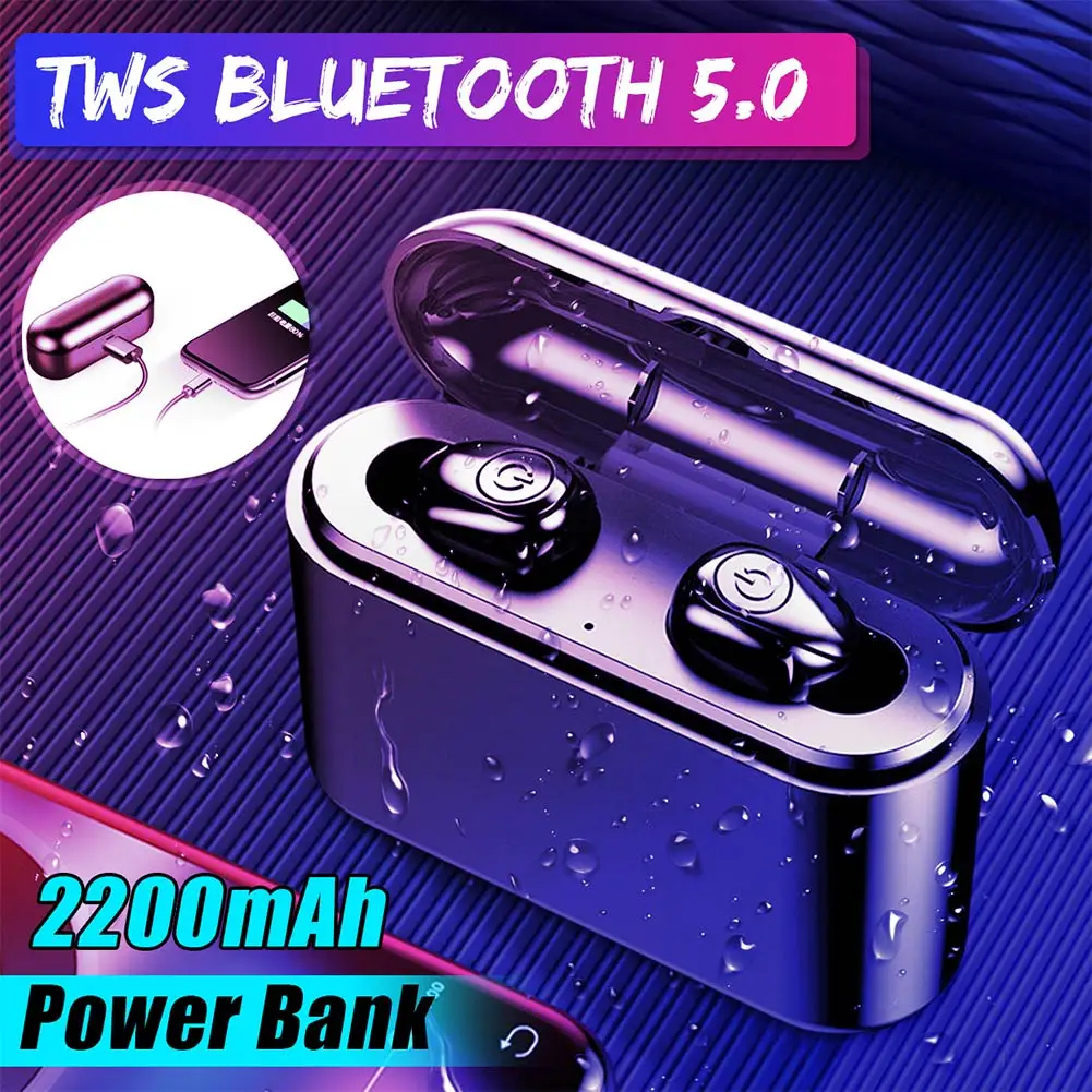 Мини Беспроводная Bluetooth 5 0 гарнитура наушники вкладыши водонепроницаемые 2200mAh