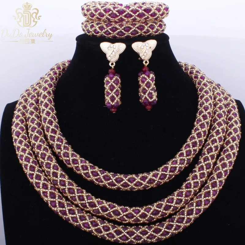 Новые фиолетовые Ювелирные наборы для невесты 3 слоя свадебных ювелирных изделий