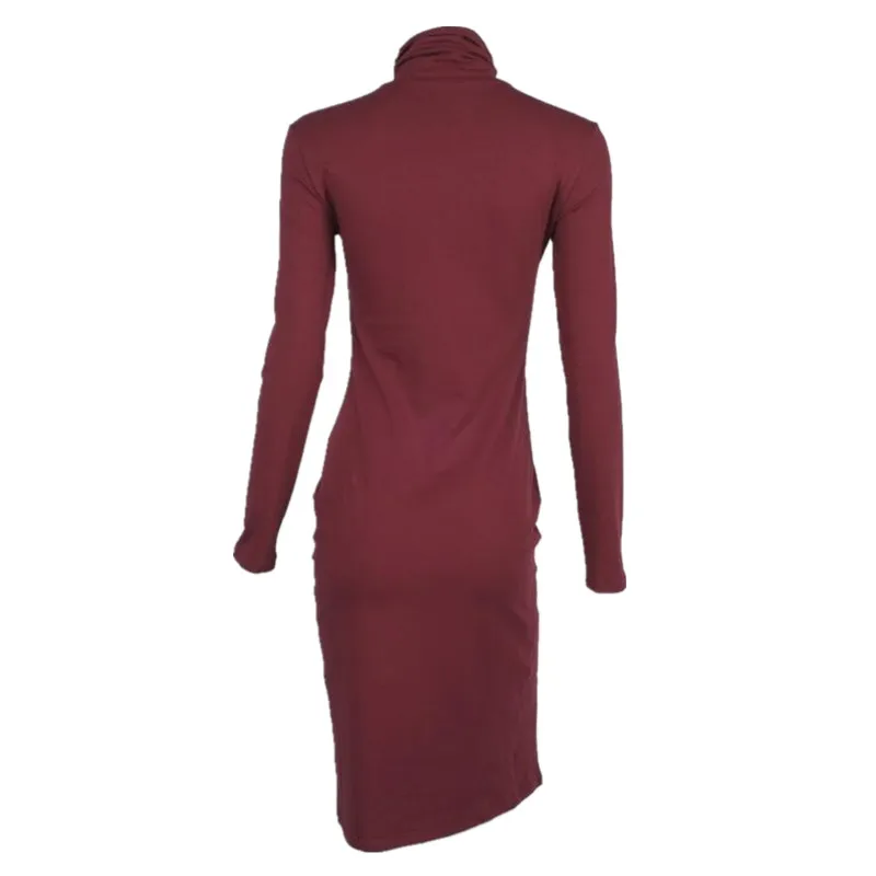 Fashion Ladies Long Sleeve Turtleneck Side Open Elastic Winter Dress Slim Fit Skinny Tight | Женская одежда