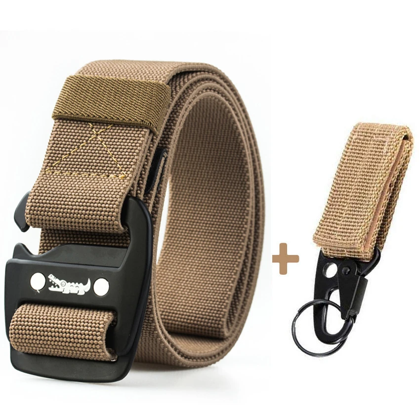 Brown Match Belt Эластичный холщовый ремень для мужчин для джинсов, брюк, армейский крокодиловый дизайнерский ремень с металлической пряжкой, повседневный длинный нейлоновый пояс, черный мужской подарок - Цвет: Brown Match Belt