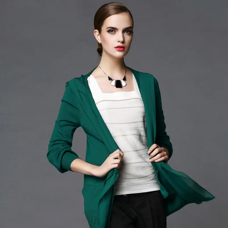 Женские кардиганы с капюшоном 100% шерсть открытый стежок свитер для женщин