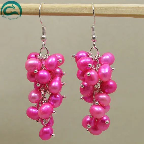 Pink Pearl Ручной работы Виноград жемчужные серьги, натуральный пресноводный жемчуг женские Украшения, 925 серебряные Подвесные серьги, больше цветов на выбор - Цвет камня: Pink Pearl