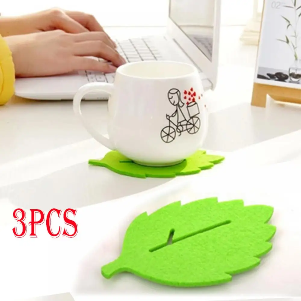 Мода 3 шт. лист образный подставка под чашку Теплоизоляционный войлочный столик
