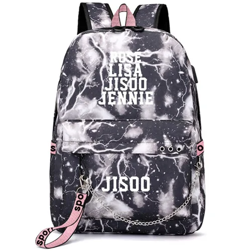 Черный Розовый Lisa Rose Jennie Рюкзак Школьные сумки Galaxy Thunder Mochila сумки рюкзак с цепочкой для ноутбука USB порт - Цвет: Style 1