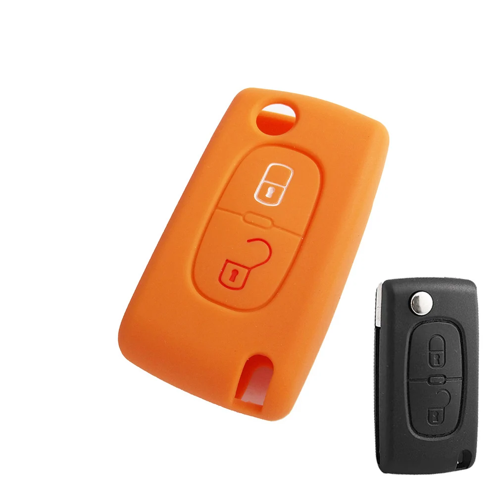 2 BUTTON ORANGE 2/3 подходят для CITROEN XSARA PICASSO C2 C3 C4 C5 C6 C8 PEUGEOT 107 206 207 307 308 406 силиконовый чехол для ключей от машины чехол брелок держатель - Название цвета: 2 BUTTON ORANGE